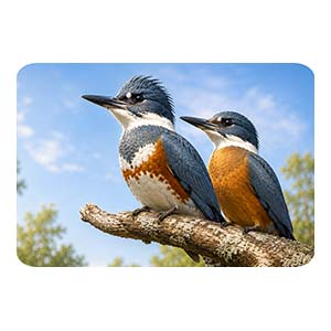 Kingfisher Male and Female on Branch